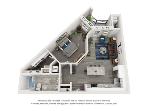 Floor plan for 1 bed, 1 bath, 818 sqft